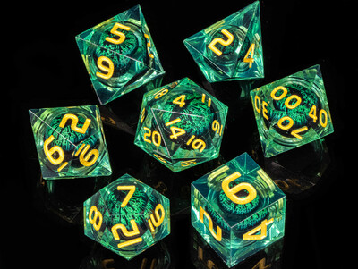 Dragon's eye smolaste kocke, 7PCS Green Liquid Core Dice Set, Sharp Egde polyhedral d i d kocke