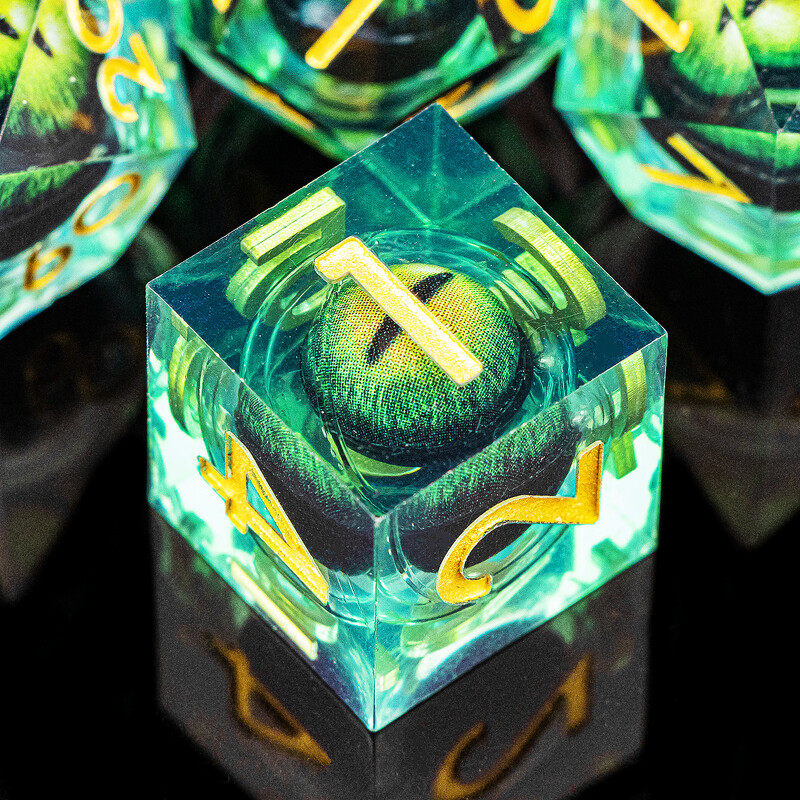Dragon's eye smolaste kocke, 7PCS Green Liquid Core Dice Set, Sharp Egde polyhedral d i d kocke