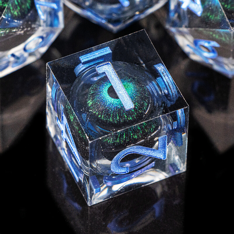 Dragon's eye smolaste kocke, 7PCS Green Liquid Core Dice Set, Sharp Egde polyhedral d i d kocke