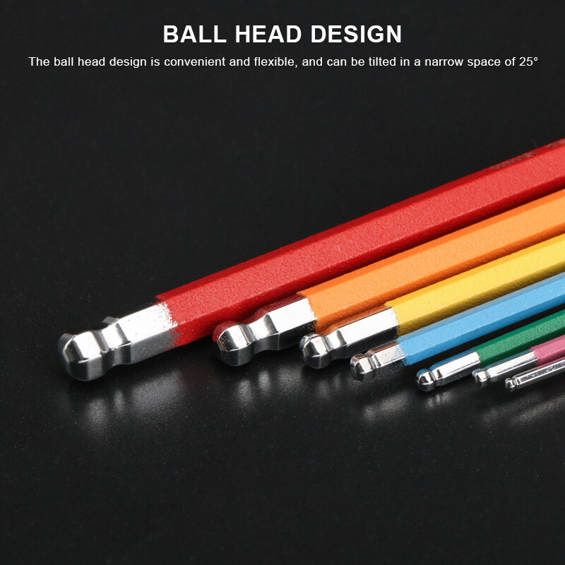 7 ks/sada prenosných kľúčov na bicykel, núdzový opravný nástroj, farebný šesťhranný ohnutý kľúč s plochým guľôčkovým otvorom 1,5/2/2,5/3/4/5/6 mm