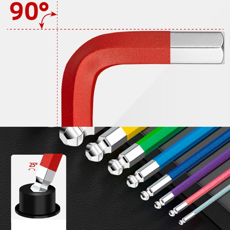 7 ks/sada prenosných kľúčov na bicykel, núdzový opravný nástroj, farebný šesťhranný ohnutý kľúč s plochým guľôčkovým otvorom 1,5/2/2,5/3/4/5/6 mm