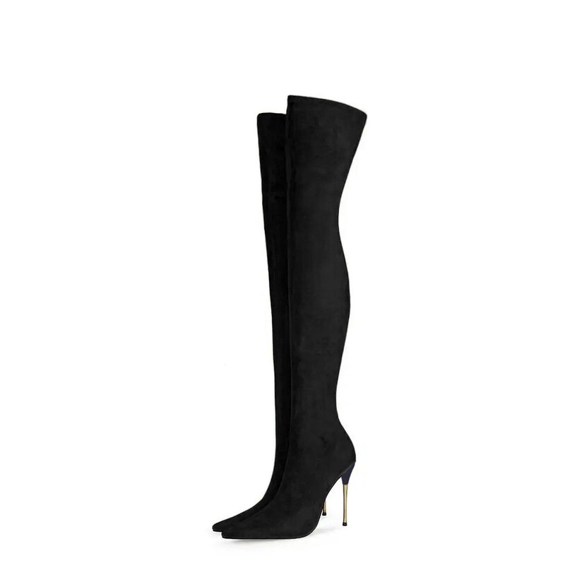  Comerț exterior transfrontalier de toamnă și iarnă cizme de damă sexy periate cizme de damă cu elastic de dimensiuni mari cizme peste genunchi cizme de modă cu vârf ascuțit
