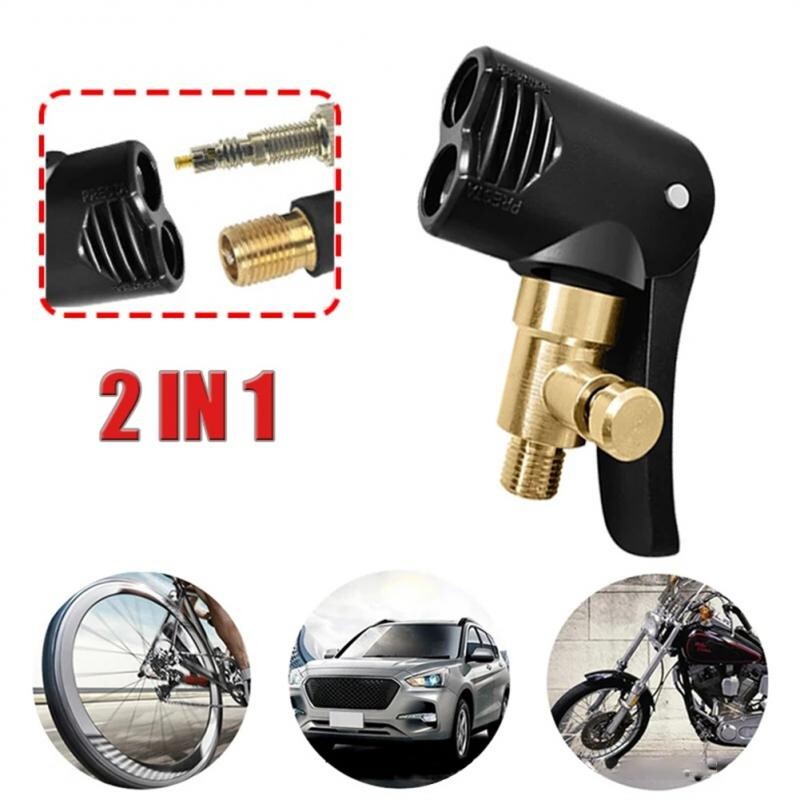 Clemă supapă anvelopei auto 2 în 1 duză din alamă pentru pompă Conector pentru umflator mandrina de aer Adaptor supapă pentru pompă gonflabilă Accesorii pentru anvelope