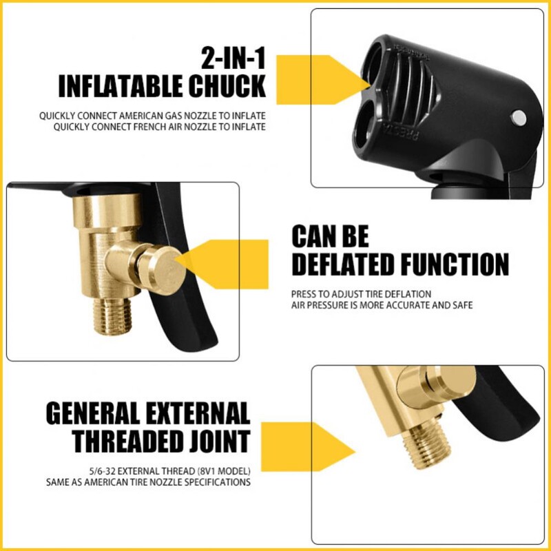 Pumpa za bicikle Adapter za crijevo s mlaznicom s dvostrukom glavom Servisni dijelovi za pumpu F/VA/V Schrader/Presta pretvarač ventila Bicikl