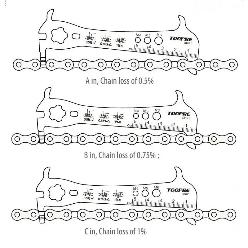 Indikator istrošenosti lanca bicikla Ravnalo Alat za popravak Od nehrđajućeg čelika Planinska cesta Mjerač lanca bicikla Kontrola mjerenja Promjer vijka
