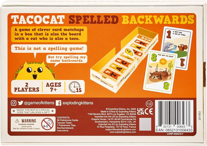 Exploring Kittens LLC Tacocat Backward Spelling - Jocuri de cărți pentru familie - Jocuri de cărți pentru adulți, adolescenți și copii
