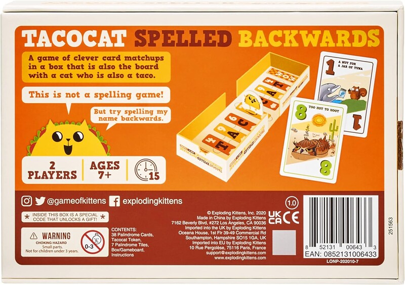 Exploring Kittens LLC Tacocat Backward Spelling - Jocuri de cărți pentru familie - Jocuri de cărți pentru adulți, adolescenți și copii