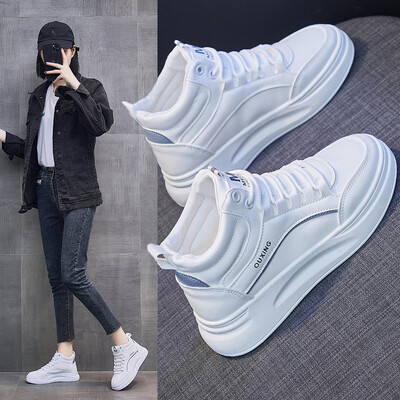 Dámske biele tenisky, športové topánky, dizajnérske topánky na platforme, originálne dámske vysoké topánky, módne ležérne outdoorové topánky na platforme