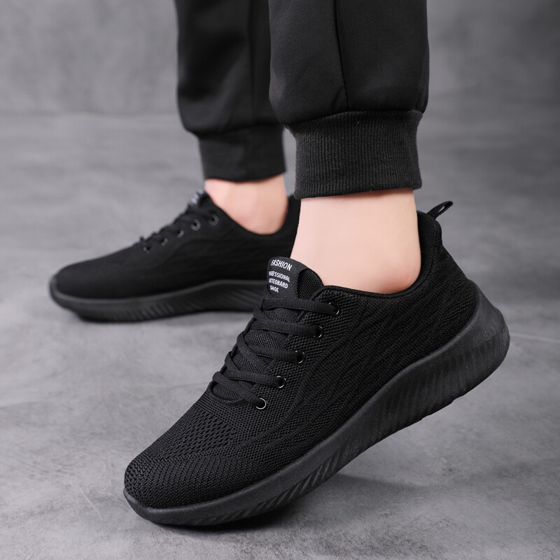Pantofi de bărbați pentru alergare în aer liber, pantofi casual de vară, unisex, de bază, pentru femei, pantofi ușori din plasă moale, negri