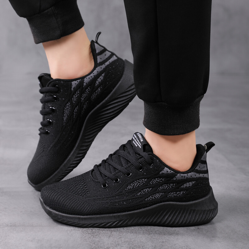 Pantofi de bărbați pentru alergare în aer liber, pantofi casual de vară, unisex, de bază, pentru femei, pantofi ușori din plasă moale, negri