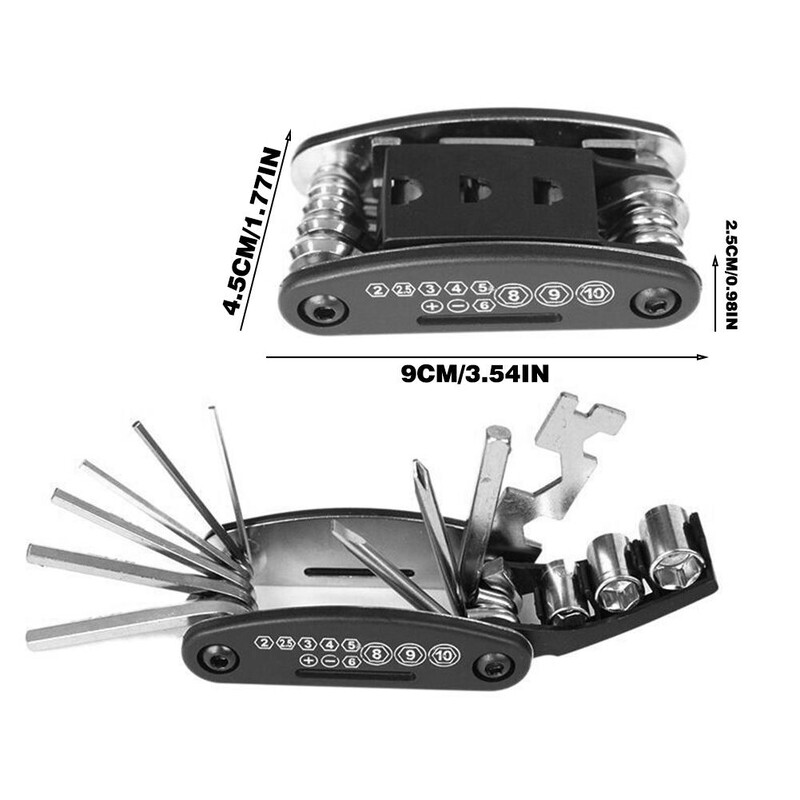 16-u-1 višenamjenski alat za bicikle šesterokutni odvijač nasadni ključ prijenosni sklopivi višenamjenski alat za vlasnike bicikala