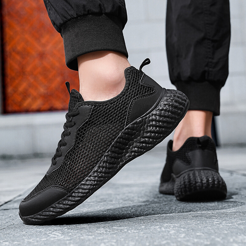 Crne modne muške tenisice za trčanje Tenisice Pletene atletske sportske oštrice s jastukom Tenisice za trčanje Lagana obuća 39-48