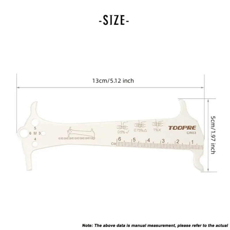 Indikátor opotrebenia reťaze bicykla, nástroj na opravu pravítka z nehrdzavejúcej ocele, meranie priemeru skrutky na meranie reťaze pre horské a cestné bicykle
