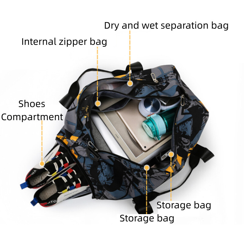 Športová taška Graffiti Sport Gym Bag cez noc, módna cestovná taška s priehradkou na topánky a vreckom na mokré oblečenie, vodotesná