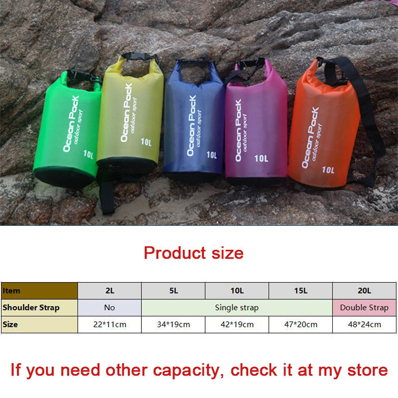 Vandeniui atsparus PVC krepšys 2L 5L 10L 15L 20L Lauko plaukimo krepšys Kompresinis laikymo sausas krepšys vyrams Moterų baidarių kuprinė