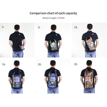 PVC камуфлажна водоустойчива раница Преносима чанта за рафтинг на открито Проследяване на река Кофа за плуване Суха чанта 2L 5L 10L 15L 20L 30L