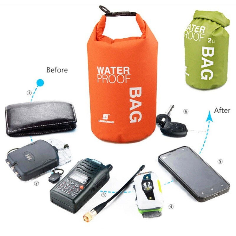 Geantă uscată pentru înot, 2L, impermeabilă, geantă de mână, cameră pentru telefon, depozitare în aer liber, canoe, caiac, rafting, camping, alpinism, drumeții, geantă impermeabilă