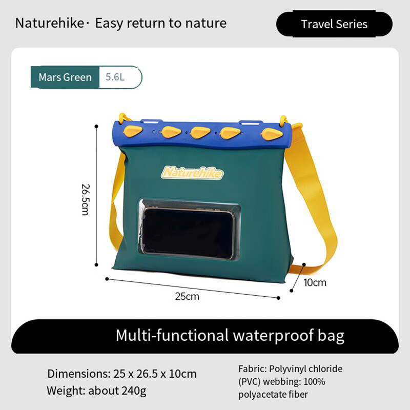 Vodotesný PVC suchý vak Naturehike 5,6 l, plávanie, potápanie, rafting, plávanie cez rameno, vonkajšia pláž, šport, kajakovanie, cestovanie, surfovanie