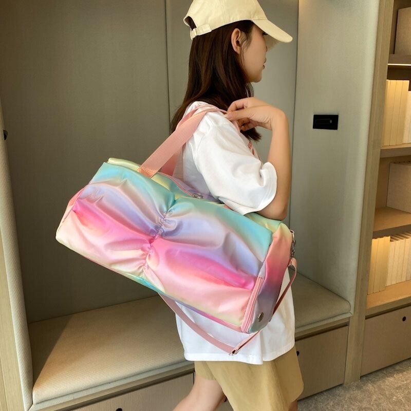 Šarena dugina torba za teretanu Ženske ručne torbe Putovanje Fitnes Sport Djevojke Duffel Joga Cipele Torba za rame Vodootporna Suha Mokra Džep