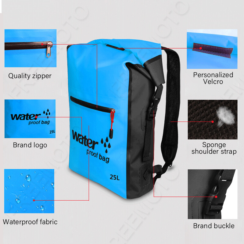 Vodootporan ruksak Vožnja motociklom Sklopiva suha torba Sport na otvorenom Kampiranje Planinarenje Rafting Ronjenje Plivanje Torbe za ribolov 25L