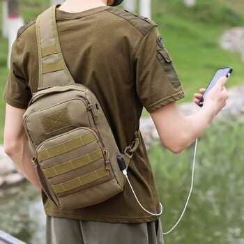 USB Tactical Chest Bag Sling Τσάντα πλάτης Ανδρικές τσάντες υπαίθριων σπορ Ψάρεμα Καθαρή πεζοπορία Ταξίδι Κυνήγι Camping Shoulder Ανδρικές τσάντες