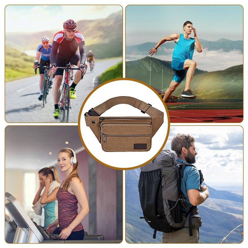 Modne ženske muške torbice oko struka s više džepova, torbica za bedrene torbe, torbica, platnene torbe za pojas, ležerni novčanik