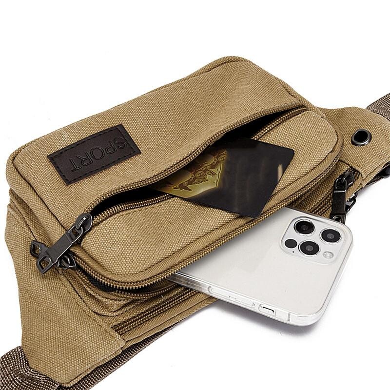 Lõuendist vöökott välispordi jaoks, multifunktsionaalne meeste vöökomplekt, kõrge vastupidavusega suure mahutavusega kotid kaasaskantav telefonikott