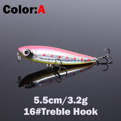 1 ks 5,5 cm 3,2 g plávajúca rybárska návnada s ceruzkou, vrchná časť pre vodné psy, tvrdé návnady, návnady, wobler, umelá tvrdá návnada, rybárske potreby, ryby