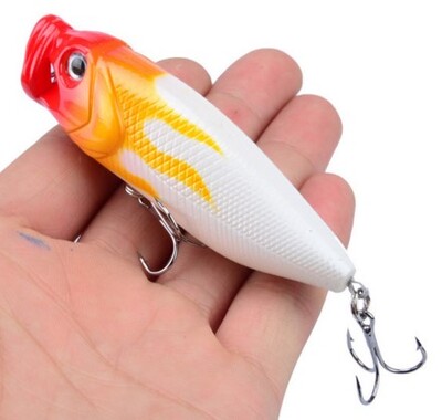 2gab Topwater Popper makšķerēšanas mānekļi 3D Eyes Crankbait Voblera makšķerēšanas piederumi 8cm 14g Cietās ēsmas Vairumtirdzniecība