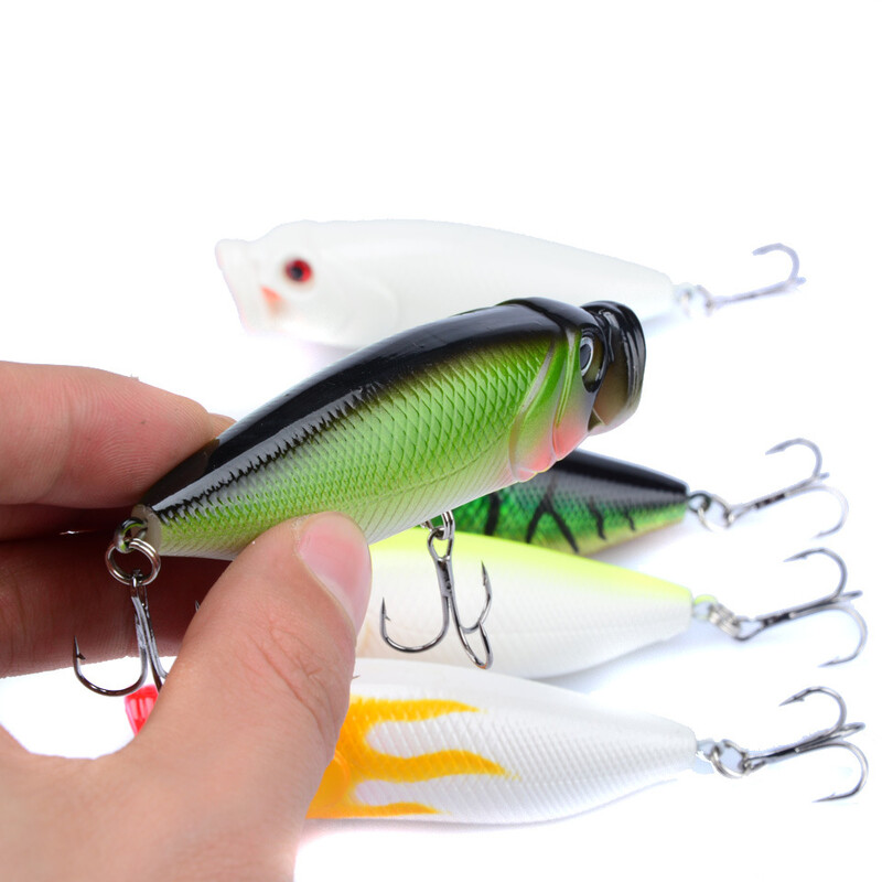 2gab Topwater Popper makšķerēšanas mānekļi 3D Eyes Crankbait Voblera makšķerēšanas piederumi 8cm 14g Cietās ēsmas Vairumtirdzniecība