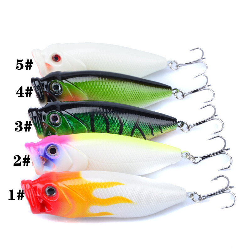 2gab Topwater Popper makšķerēšanas mānekļi 3D Eyes Crankbait Voblera makšķerēšanas piederumi 8cm 14g Cietās ēsmas Vairumtirdzniecība