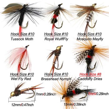 6 τεμάχια/Κουτί Fly Fishing Lure Insects Διαφορετικά μικτά στυλ Μύγες που ψαρεύουν για πέστροφα Nymph Dry Flyes Fly Fishing Lures