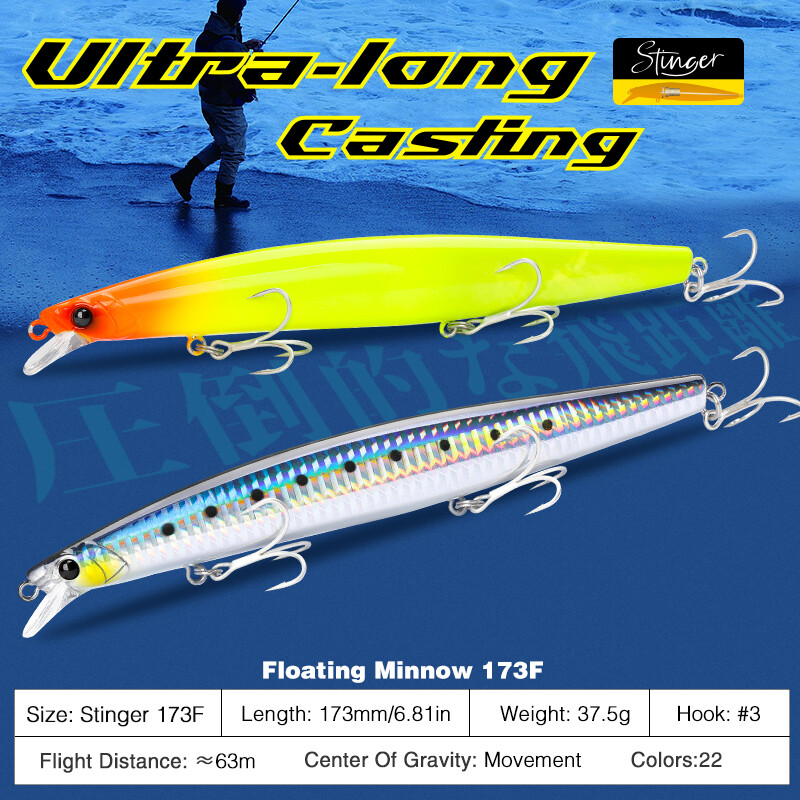 TSURINOYA 173F Ultra-long Casting Floating Minnow 173 mm 6.81 in 37.5 g varalica za morski ribolov STINGER Umjetni veliki tvrdi mamci