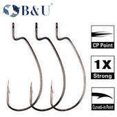 B&U tanka žičana ofsetna EWG udica s crvom s velikim prstenovima Udice od ugljičnog čelika Ribolovni pribor za pribor za meke varalice 12 kom.