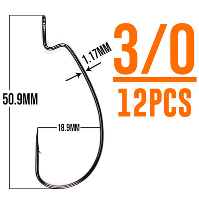 B&U tanka žičana ofsetna EWG udica s crvom s velikim prstenovima Udice od ugljičnog čelika Ribolovni pribor za pribor za meke varalice 12 kom.