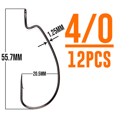 B&U tanka žičana ofsetna EWG udica s crvom s velikim prstenovima Udice od ugljičnog čelika Ribolovni pribor za pribor za meke varalice 12 kom.