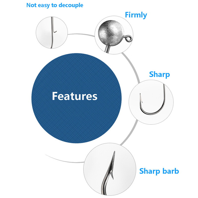 10 kom/lot NED udica s jigs glavom 1g-20g svih veličina Okrugla loptasta udica s jig glavom Weedless Duga drška Sekundarne udice za ribolov na meke crve