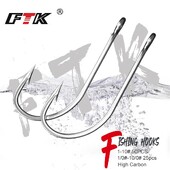 Rybárske háčiky FTK 1-10#50PCS 1/0#-10/0# 25ks balenie z vysoko uhlíkovej nehrdzavejúcej ocele s ostňami na kapra alebo ostrieža s rybárskym háčikom