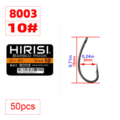 Hirisi 50ks povlakované vysoko uhlíkové nehrdzavejúce oceľové rybárske háčiky s ostňami na kapry v originálnej maloobchodnej krabici 8003
