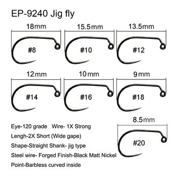 Eupheng 50 бр. Състезателна кука за риболов без муха Материали за връзване Суха нимфа Shirmp Wet Caddis Fly Hook Черен никел