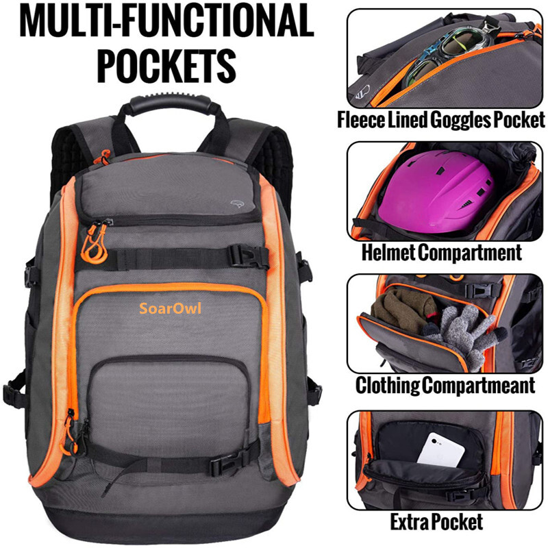 SoarOwl 65L torba za skijanje Ruksak velikog kapaciteta Čizme za pohranu Kaciga Odjeća Može se postaviti Ruksak za skije Podesiva vodootporna torba