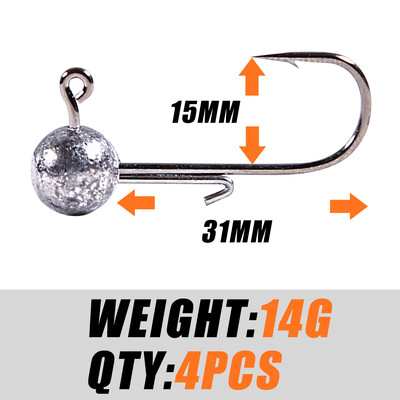 B&U NED jigs udica s glavom 2g-14g svih veličina Okrugla kuglasta udica s jig glavom Weedless Long Shank Sekundarne udice za ribolov na meke crve