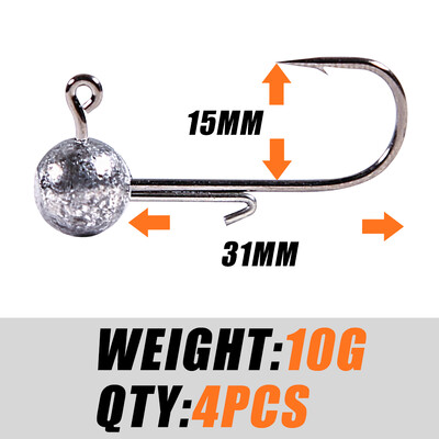 B&U NED jigs udica s glavom 2g-14g svih veličina Okrugla kuglasta udica s jig glavom Weedless Long Shank Sekundarne udice za ribolov na meke crve