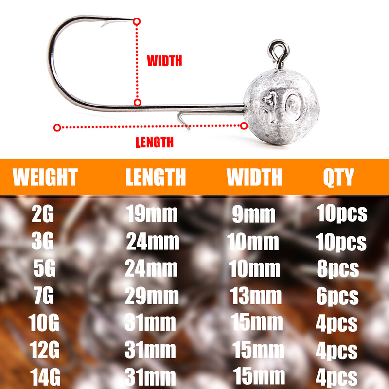 B&U NED jigs udica s glavom 2g-14g svih veličina Okrugla kuglasta udica s jig glavom Weedless Long Shank Sekundarne udice za ribolov na meke crve