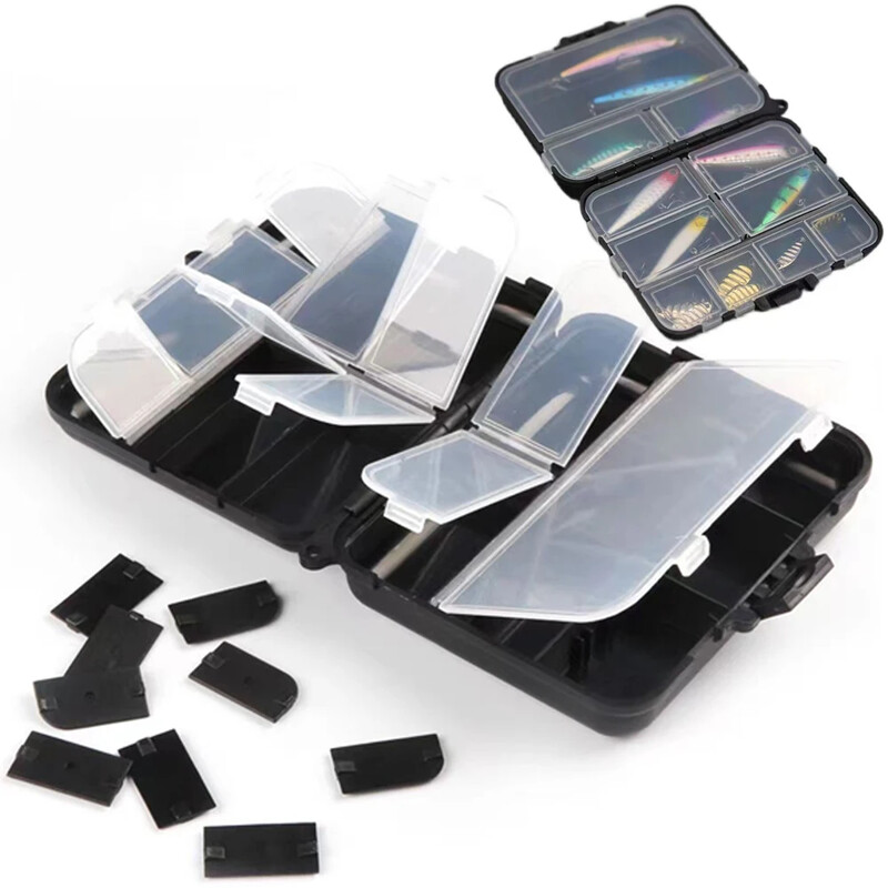 Prenosná skladacia priestorová krabička na rybárske náčinie, 2 vrstvy, 12 samostatných rozperných kontajnerov, návnady, háčiky, krabičky na náradie, úložný priestor na rybárske náčinie