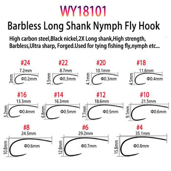 Vampfly 50pcs/Συσκευασία Αγκαθωτό και Barbless Fishing Fly Δέσιμο Άγκιστρο Nymphs Pupa Egg Fly Dry Fly Wet Fly Hook 60° Angle Jig Nymph Hook