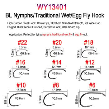 Vampfly 50pcs/Συσκευασία Αγκαθωτό και Barbless Fishing Fly Δέσιμο Άγκιστρο Nymphs Pupa Egg Fly Dry Fly Wet Fly Hook 60° Angle Jig Nymph Hook