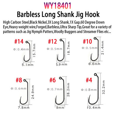 Vampfly 50 buc/pachet Cârlig de legare a muștelor pentru pescuit cu ghimpat și fără ghimpate Nimfe Pupa Ouă Mușcă uscată Mușcă umedă Cârlig unghi de 60° Jig Nimfă