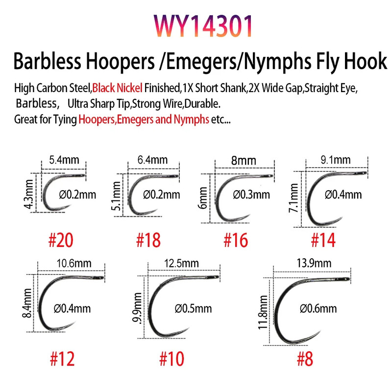 Vampfly 50 buc/pachet Cârlig de legare a muștelor pentru pescuit cu ghimpat și fără ghimpate Nimfe Pupa Ouă Mușcă uscată Mușcă umedă Cârlig unghi de 60° Jig Nimfă