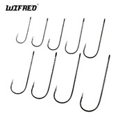Wifreo 50 de bucăți cârlig de pește cu tijă lungă Aberdeen, cu ochi inelat, păstrăv, cârlige de pescuit cu apă dulce, de mare, Sabiki Rig, cârlig de zburătoare
